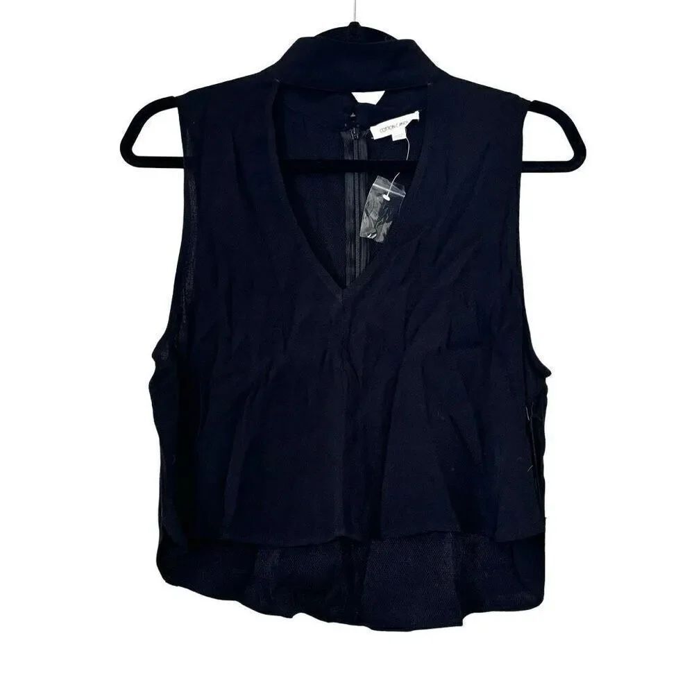 NWT Cotton Candy LA Mock Neck Back Zip Cutout Sleeveless Hi-Low Top Black Large